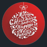 Merry Christmas Typography Design Round Pegatina<br><div class="desc">Celebra la época más maravillosa del año y personaliza tus regalos de Navidades durante la temporada navideña de la manera más conveniente con stickers de Navidad. Con un magnífico diseño tipográfico blanco de "Feliz Navidad y Feliz Año Nuevo" en un fondo rojo degradado, este Pegatina de Ronda Clásica es perfecto...</div>