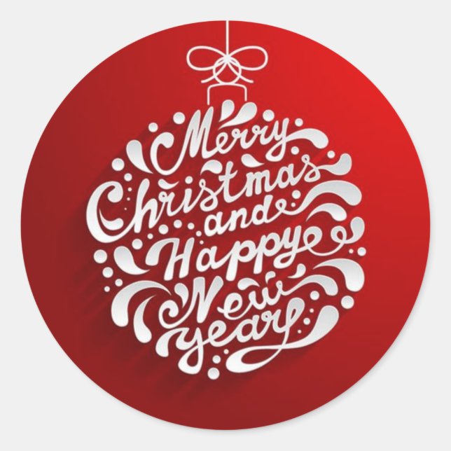 Merry Christmas Typography Design Round Pegatina (Anverso)