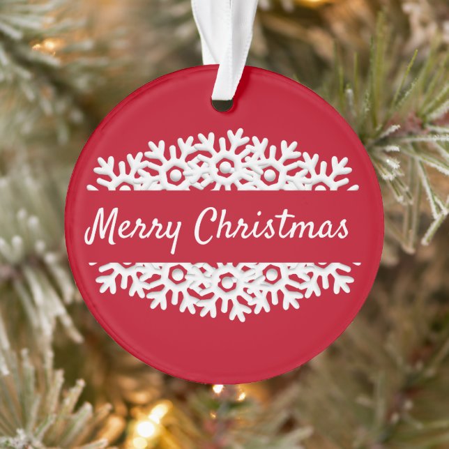 Merry Christmas Typography Ornamento Acrílico Rojo (Árbol)