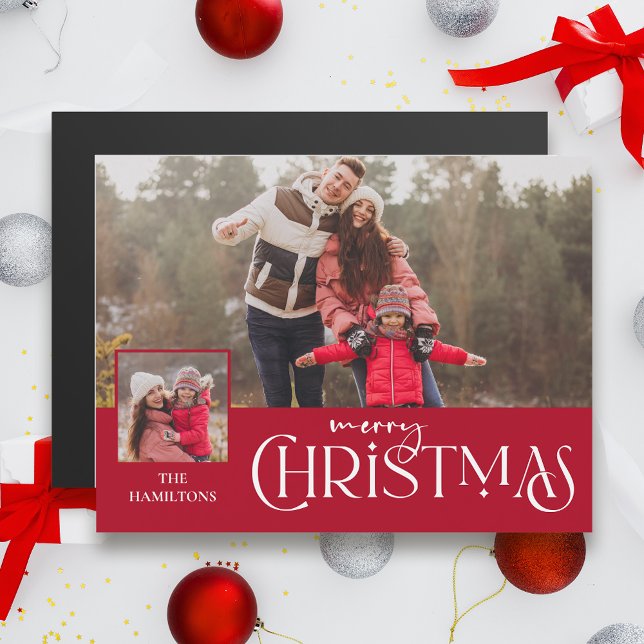 Merry Christmas Typography Red Two-Photo (Subido por el creador)