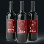 Merry Christmas Typography Resumen Etiquetas de re<br><div class="desc">Simple tipografía de Feliz Navidad en blanco. Árboles abstractos delineados blancos en rojo oscuro.</div>