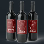 Merry Christmas Typography Resumen Etiquetas de re<br><div class="desc">Simple tipografía de Feliz Navidad en blanco. Árboles abstractos delineados blancos en rojo oscuro.</div>