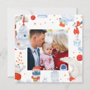 Merry Christmas Watercolor Cule Polar Oso Foto