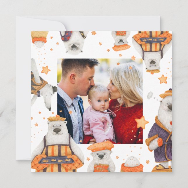 Merry Christmas Watercolor Cule Polar Oso Foto (Anverso)