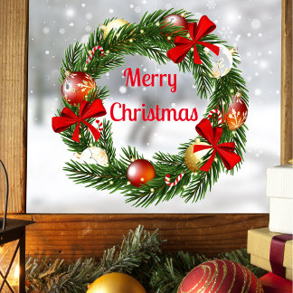 Merry Christmas Wreath Pegatina para Ventana