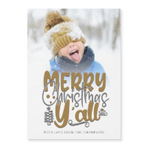 Merry Christmas Y'All Photo Artsy Script Magnet