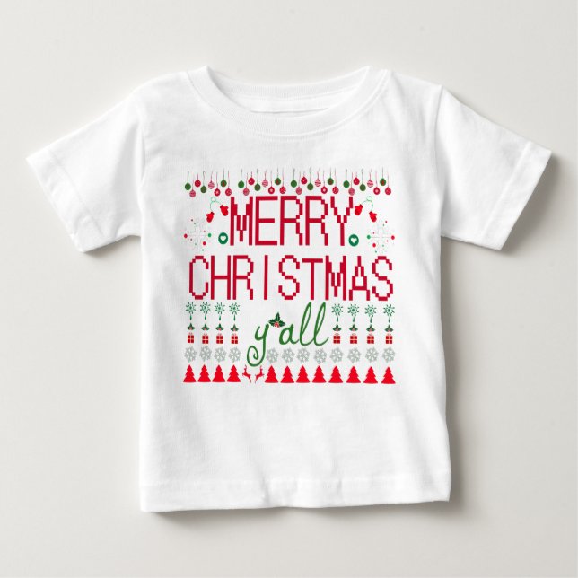 "Merry Christmas Y'all" Ugly Sweater Baby Tee (Anverso)