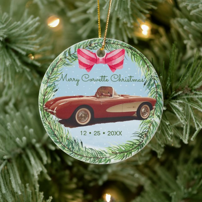 Merry Corvette Navidades Ornamento cerámico (Árbol)
