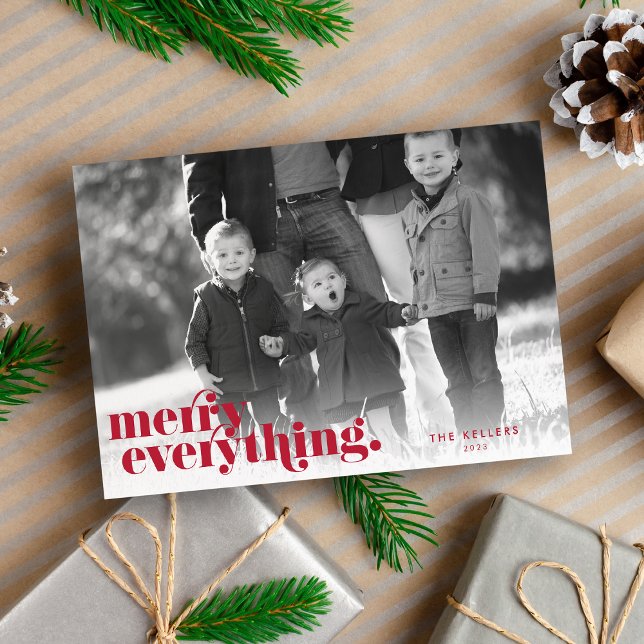 Merry Everything Red & White | Tarjeta fotográfica (Subido por el creador)