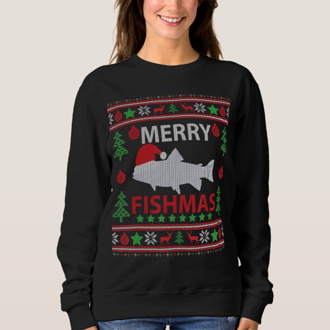 Merry Fishmas Pesca Navidades feos Sudadera (Anverso)