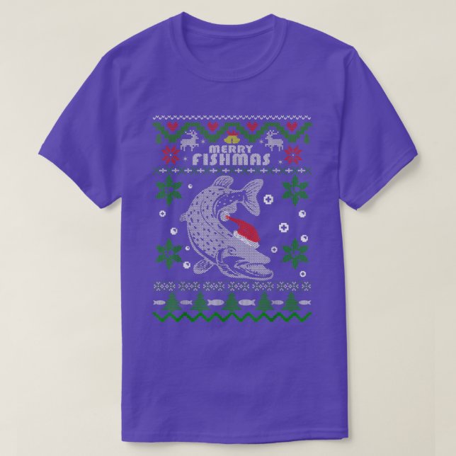 Merry Fishmas Pesca Navidades feos Sweaters T-Sh (Diseño del anverso)