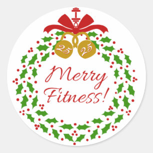 Merry Fitness Wreath Round Pegatinas