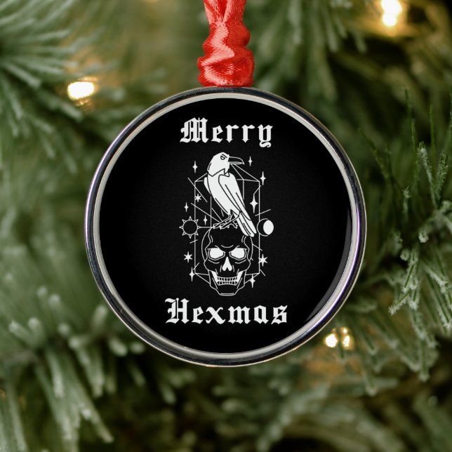 Merry Hexmas Witch Skull Spooky Ornamento de horro (Árbol)