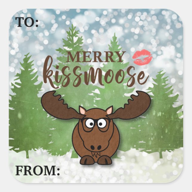 Merry Kissmoose Editable TO/FROM Etiqueta de regal (Anverso)
