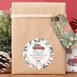 Merry Little Red Truck Baby Favor Pegatinas