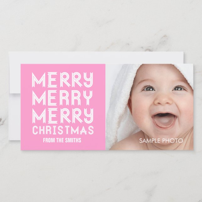 MERRY MERRY NAVIDAD HOLIDAY TARJETA DE FOTO PINK (Anverso)