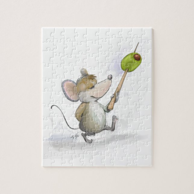 Merry Mouse Moe con rompecabezas de oliva (Vertical)
