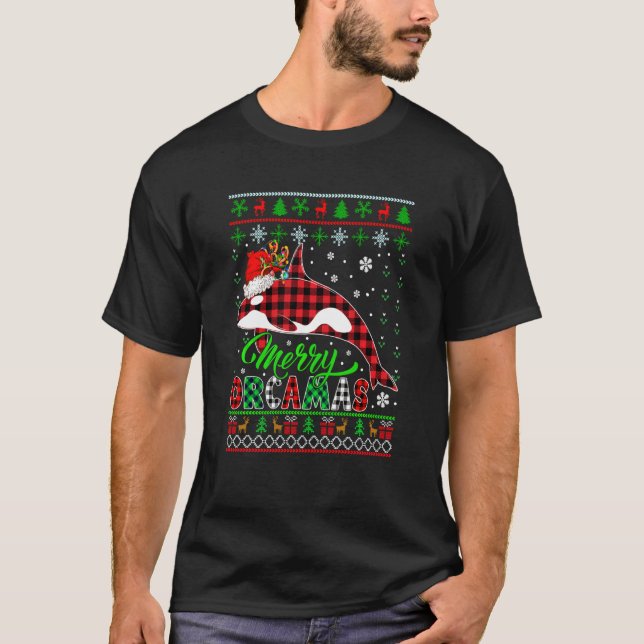 Merry Orcamas Xmas Sweater Red Plaid Santa Reindee (Anverso)