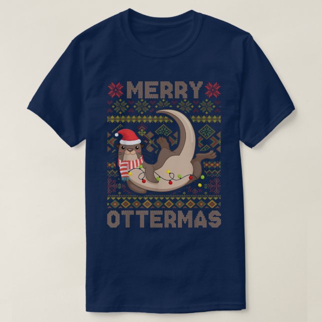Merry Ottermas Navidades Santa Otter Ugly Sweater (Diseño del anverso)
