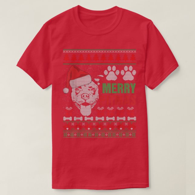 Merry Pitmas Pitbull Perro Navidades De Suéter Feo (Diseño del anverso)