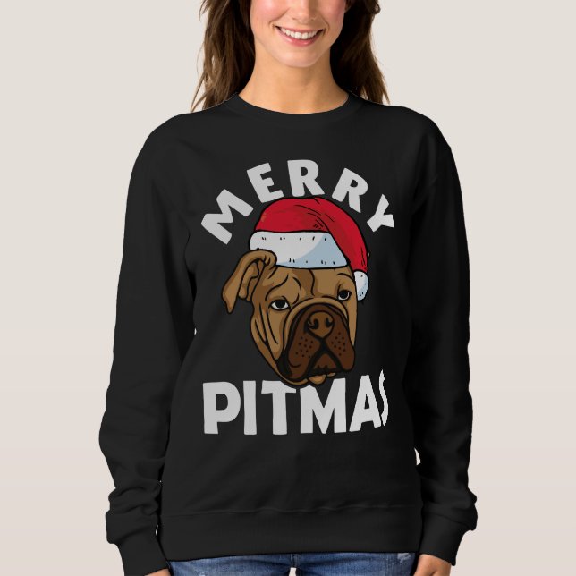 Merry Pitmas Pitbull Perro Navidades feos Sweater  (Anverso)