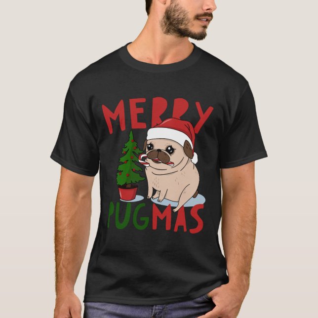 Merry Pugmas Navidades Cute Pug camiseta clásica 5 (Anverso)