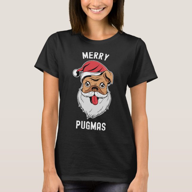 Merry Pugmas Pug Con Camiseta Clásica Santa Hat 85 (Anverso)