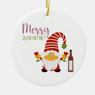 Merry Quarantine Navidades Gnome Ornamento cerámic
