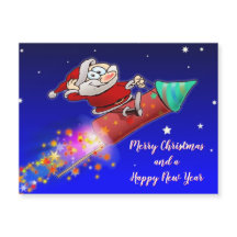 Merry Santa Riding Un Cohete De Año Nuevo