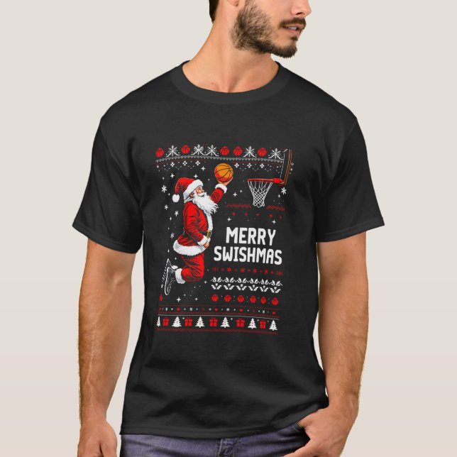 Merry Swishmas Baloncesto Suéter Santa Tee X (Anverso)