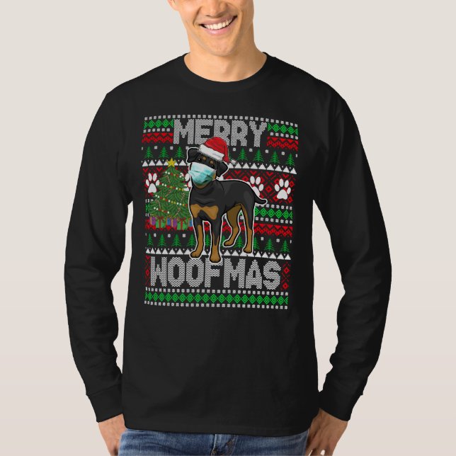 Merry Woofmas Cute Rottweiler Dog Ugly Sweater Wea (Anverso)