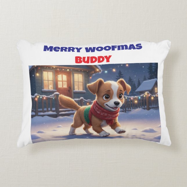 Merry Woofmas Personalizado Perro Acento Almohada (Anverso)