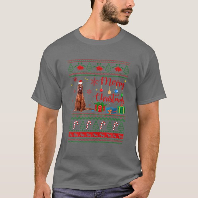 Merry Xmas Irish Setter Ugly Sweater Santa Hat Chr (Anverso)