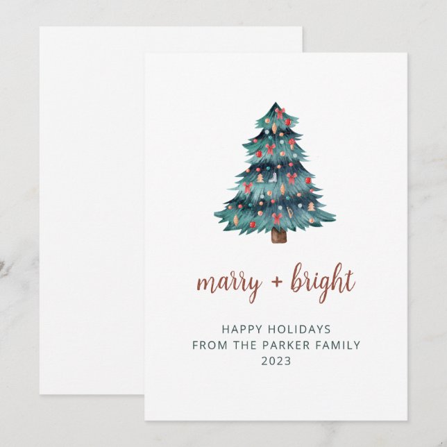 Merry y Bright | Árbol de Navidad Boho No Photo (Anverso / Reverso)