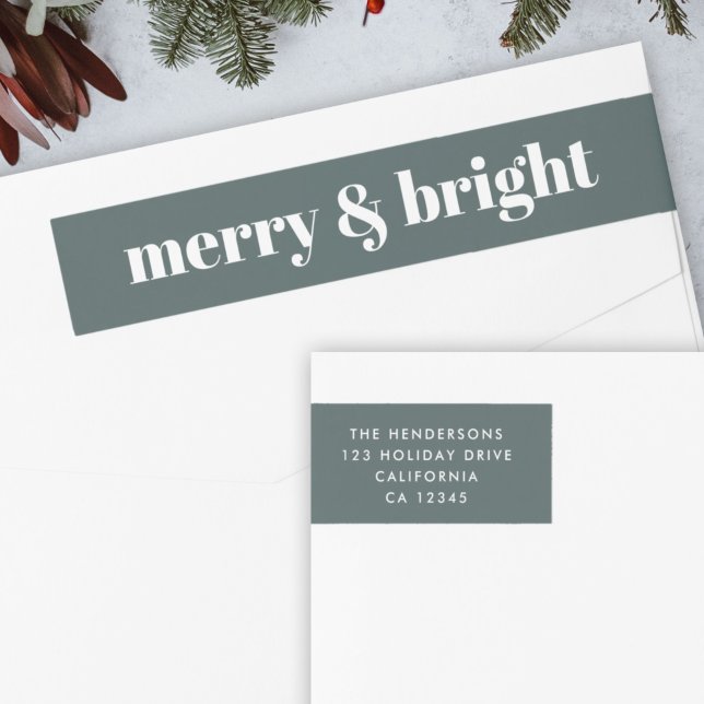 Merry y Bright | Elegantes Navidades verdes forest (“Merry & Bright” envelope wrap address label by Guava for your festive mail)