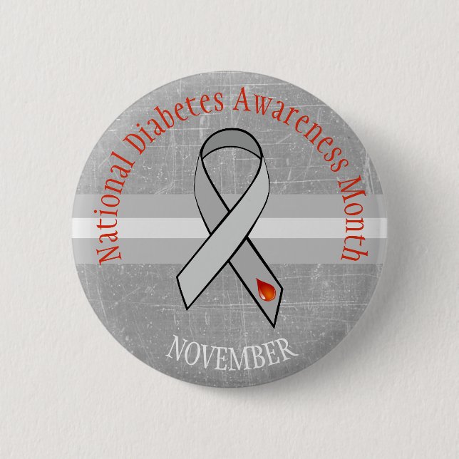 Mes Nacional de Diabetes Botón Gris de Conciencia  (Anverso)