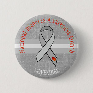 Mes Nacional de Diabetes Botón Gris de Conciencia
