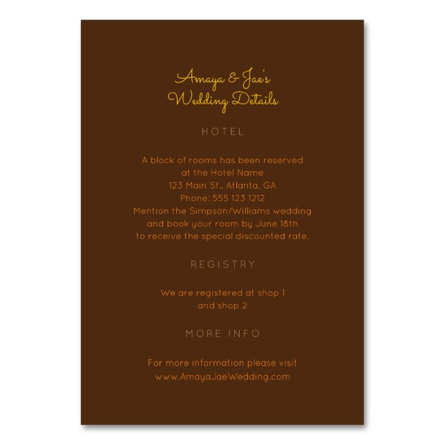Mesa Ankara Boda africano detalla tarjeta de inserción  (Anverso)