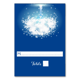 Mesa Árbol, luces brillantes, boda azul tarjeta de posi