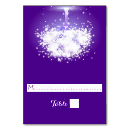 Mesa Árbol, luces brillantes, tarjeta de lugar boda púr