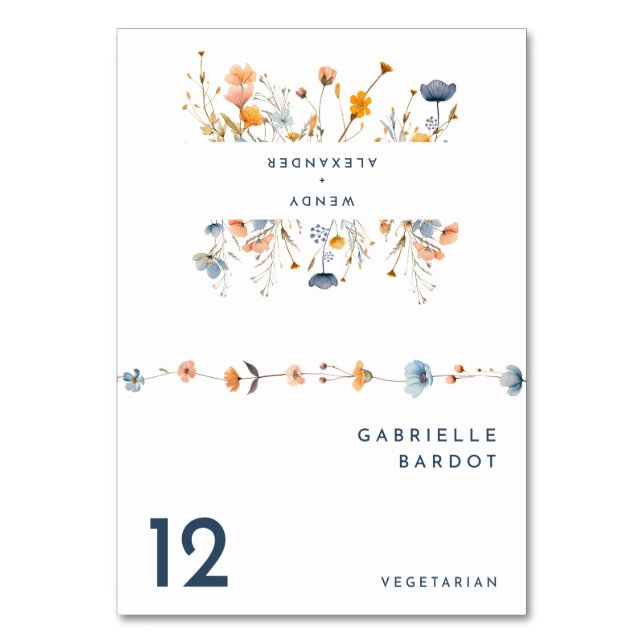 Mesa Audaz Boda floral elegante tarjeta de lugar plegab (Anverso)