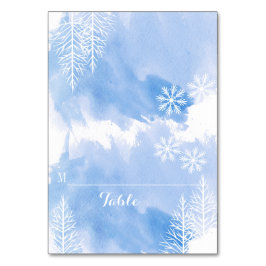 Mesa Azul acuarela y árboles, tarjeta de visita de boda