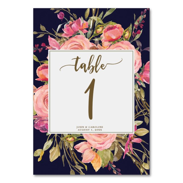 Mesa Boda número de tabla tarjeta boho marina floral (Anverso)