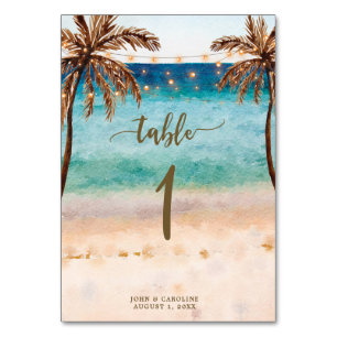 Mesa Boda número de tabla tarjeta boho playa tropical