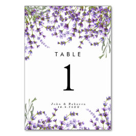 Mesa boda número de tabla tarjeta florines lavanda