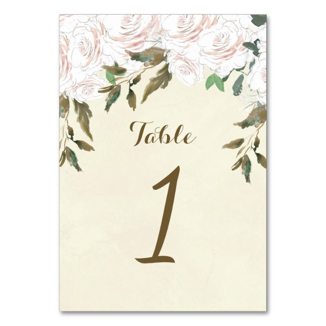 Mesa Boda número de tabla tarjeta marfil floral (Anverso)