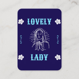 Mesa Bonita dama vestida con tarjeta de oración azul