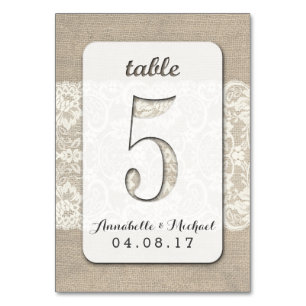 Mesa Burlap Lace Rústico Boda Número de la tarjeta 5