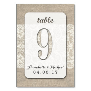 Mesa Burlap Lace Rústico Boda Número de la tarjeta 9
