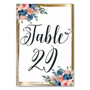 Mesa Caligrafía floral acuarela Tarjeta de tabla número